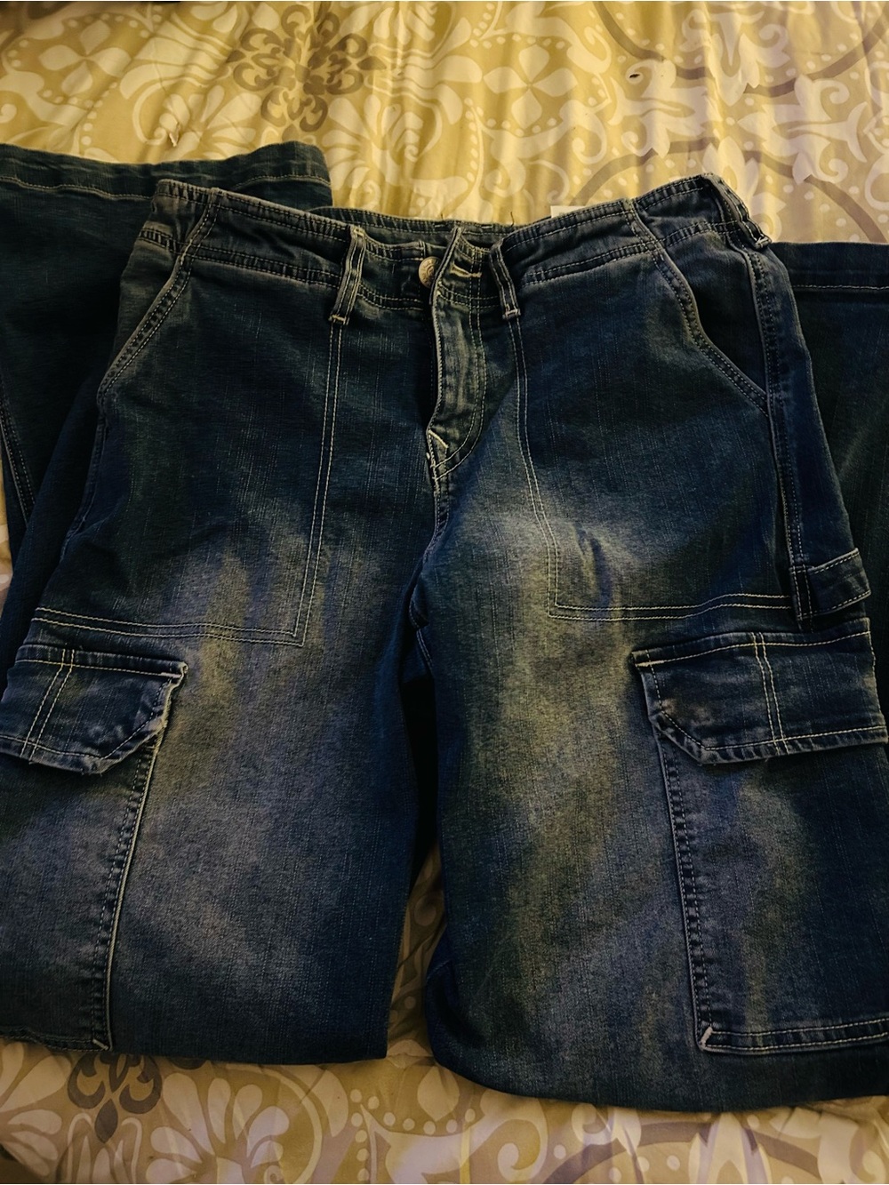 True Religion Men's Dark Blue Cargo Jeans with Utility Pockets